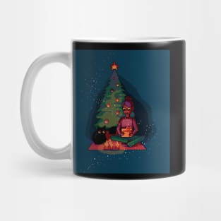 Girl open gifts in a Christmas atmosphere Mug